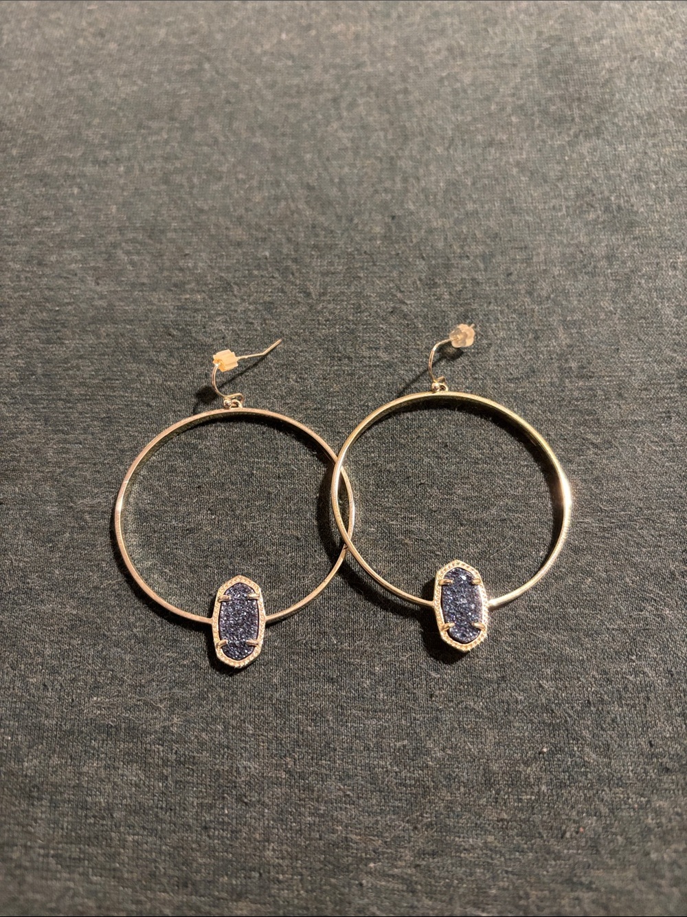 Kendra Scott Gold Hoop Earrings with Deep Blue Druzy